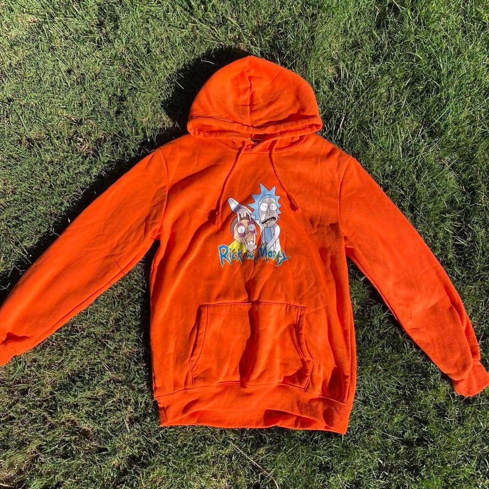 Bright orange Rick and Morty hoodie sweatshirt
